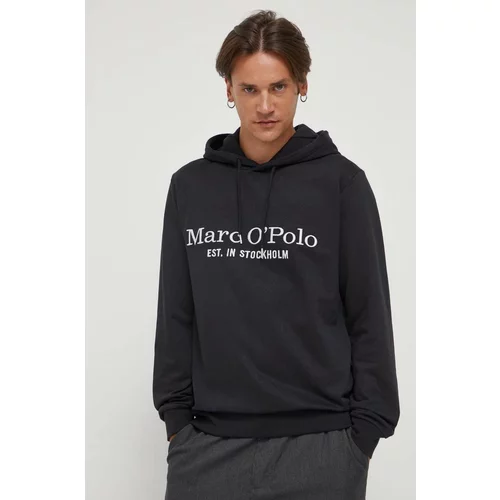 Marc O'Polo Pamučna dukserica za muškarce, boja: crna, s kapuljačom, s aplikacijom