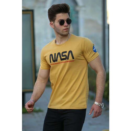 Madmext Printed Men's Yellow T-Shirt 4525 Slike
