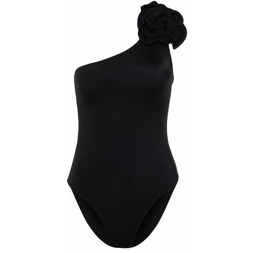 Trendyol Black One-Shoulder Floral Appliqué Swimsuit Slike