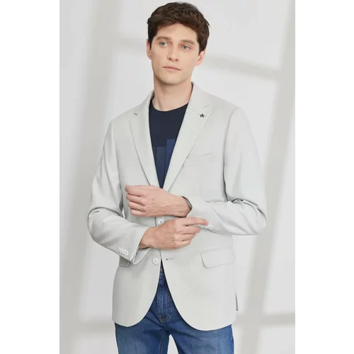 ALTINYILDIZ CLASSICS Men's Light Gray Slim Fit Slim Fit Monocollar Dobby Jacket.