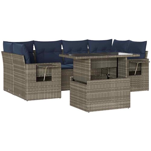  7-dijelni set vrtnih sofa poliratan i bagrem s jastucima Slike