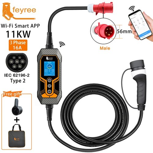Feyree Prenosni EV polnilnik, 11kW hitro polnjenje, WiFi povezljivost, 11KW 5m brez adapterja, Tip2, (5000157761) Slike