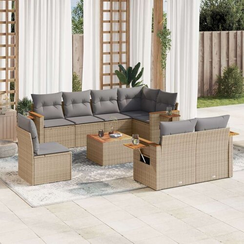  9-dijelni set vrtnih sofa s jastucima bež od poliratana Slike