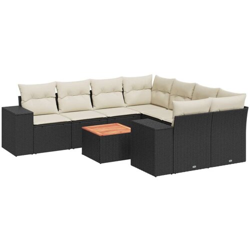 VidaXL 9-dijelni set vrtnih sofa s jastucima crni od poliratana Slike