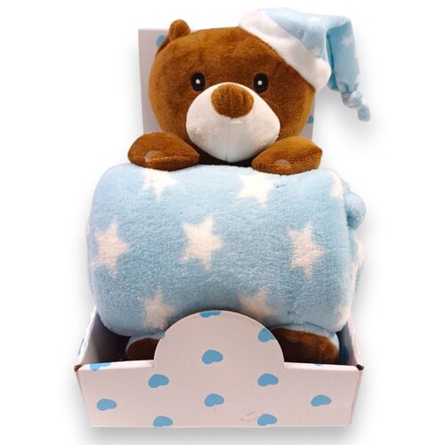 Baby Bear Origin BBO Set Igračka + Ćebence Sleeping Bear (B200003) - Blue 100x75cm Cene