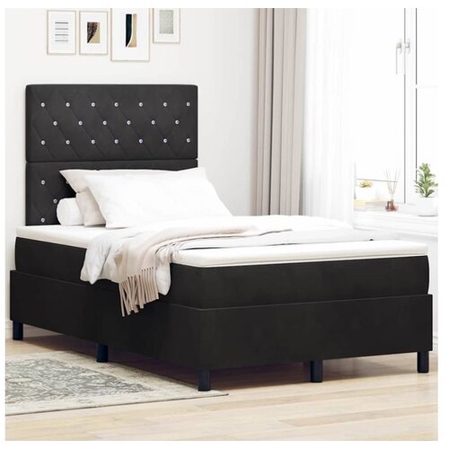 vidaXL Box spring krevet s madracem Crna 120 x 200 cm Baršun - Crna 120 x 200 cm Kristal s dugmadima Cene