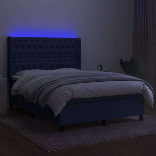  Krevet box spring s madracem LED plavi 140x200 cm od tkanine Slike