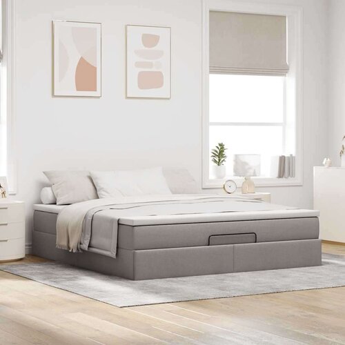 VidaXL otomanski krevet s madracem smeđesivi 160x200cm od tkanine Slike