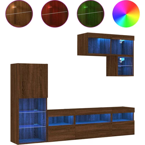 vidaXL Komplet TV omaric LED 6-delni rjavi hrast inženirski les, (21012196)