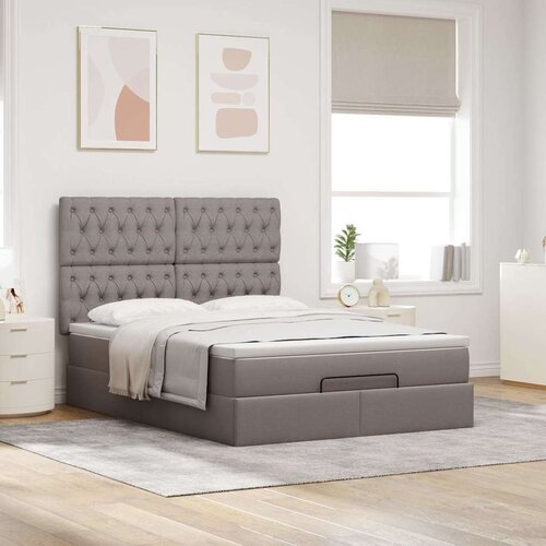 VidaXL otomanski okvir kreveta s madraca smeđesivi 140x200cm tkanine Slike