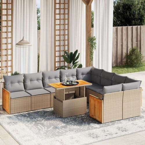 VidaXL 10-dijelni set vrtnih sofa s jastucima bež od poliratana Slike