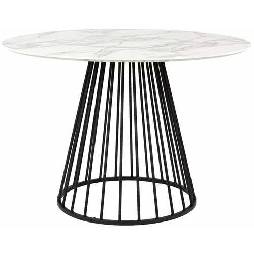 White Label Okrogla jedilna miza z mizno ploščo v marmornem dekorju ø 110 cm Floris –