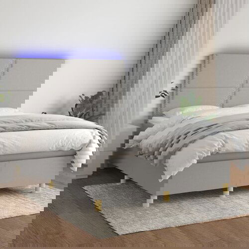 The Living Store Box spring postelja z vzmetnico LED sv. siva 140x200 cm blago - Box Spring Postelja, (21515198) Slike