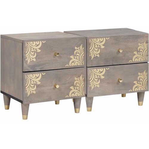  Noćni ormar 2 pcs Siva 40 x 33 x 46 cm Čvrsto drvo manga Cijene