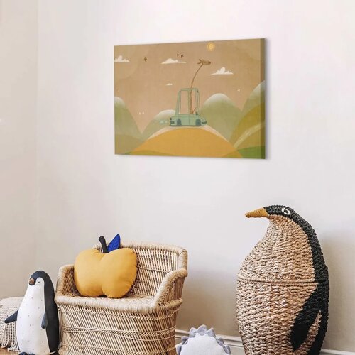  Slika - Dreamy Traveler - A Cheerful Giraffe Driving a Car on a Sunny Day 60x40 Akustična Slike