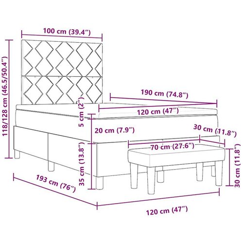 Box spring krevet Tamno plava 120 x 190 cm Bar&amp;scaron;un - Tamno plava 120 x 190 cm Dizajn dijamantskih blokova Slike