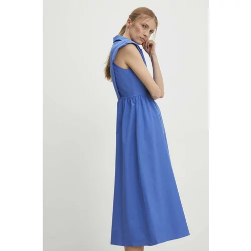 Answear Lab Pamučna haljina boja: tamno plava, midi, širi se prema dolje