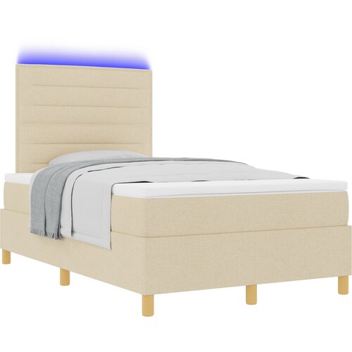 vidaXL Box Spring postelja z vzmetnico in LED svetlobo Krem 120x200 cm Tkanina, (22067164) Cene