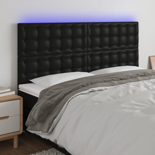 The Living Store LED posteljno vzglavje črno 180x5x118/128 cm umetno usnje - LED Vzglavje, (21659504) Slike