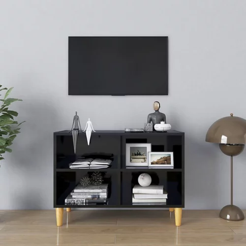 TV ormarić s drvenim nogama visoki sjaj crni 69,5x30x50 cm