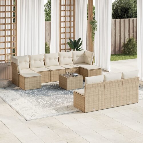 VidaXL 11-dijelni set vrtnih sofa od poliratana s jastucima bež Slike