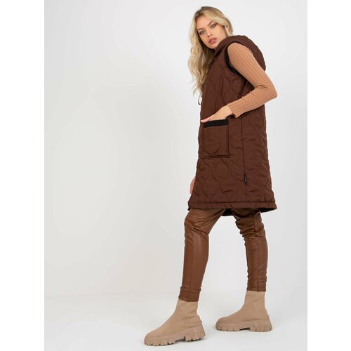 Fashion Hunters Dark brown women's quilted vest RUE PARIS with hood Slike