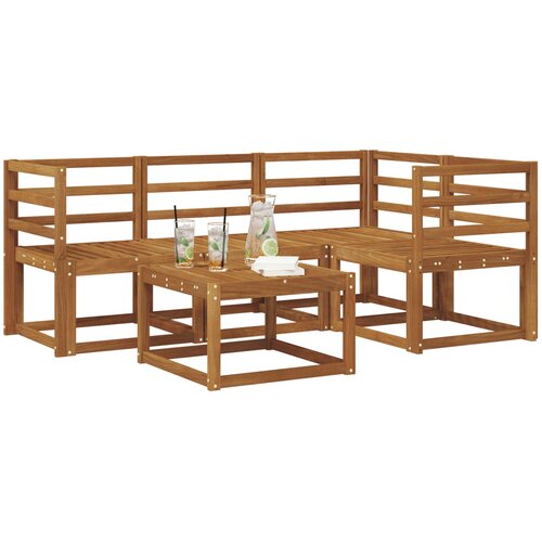  Set vanjskih sofa 5 kom. Prirodna Čvrsto drvo akacije Smeđa 59 x 59 x 37 cm Slike