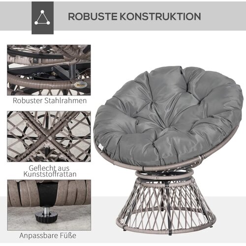  Papasan fotelja pletena fotelja s jastukom ratan od 360 stupnjeva siva &amp;Scaron;87 x D97 x V86 cm Slike