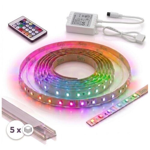  KOMPLET 1x LED RGBW traka DIGITAL LED/16,5W/230V 5 m + 5x ugradni profil 1 m + daljinski upravljač Slike