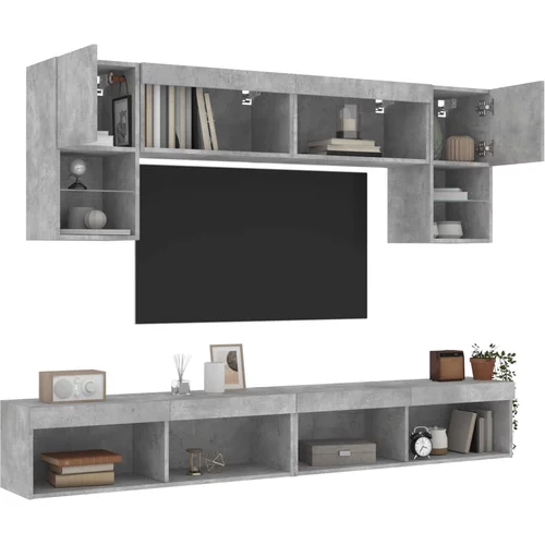  6-dijelni zidni TV elementi s LED svjetlima boja betona drveni