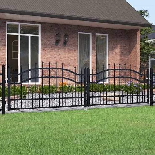 vidaXL vrata za ograjo s suličastim vrhom črna 305x120 cm prašno jeklo Cene