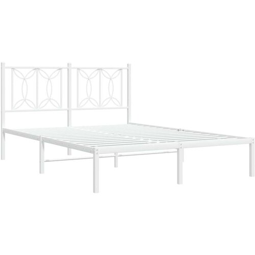 vidaXL Kovinski posteljni okvir z vzglavjem bel 140x190 cm Cene