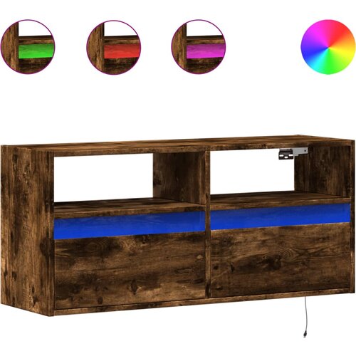 Maison Chic Stenska TV omarica - TV stojalo - Televizijska omarica z LED lučkami dimljeni hrast 100x31x45 cm, (21702413) Cene