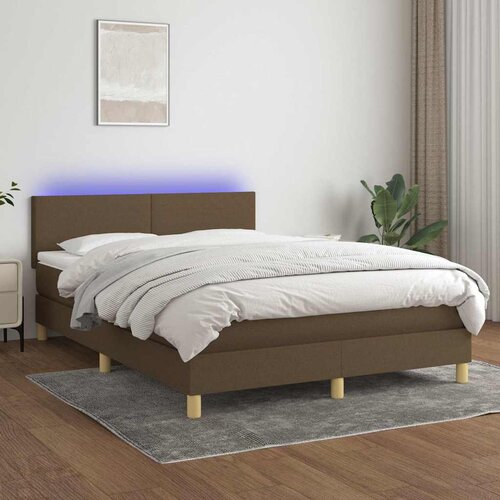  box spring s madracem LED tamnosmeđi 140x200 cm tkanina Slike