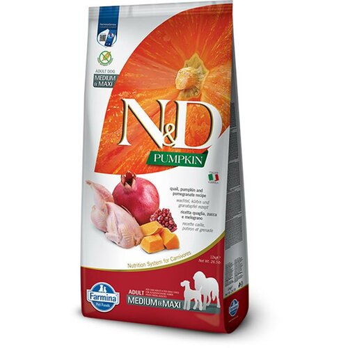 N&d hrana za odrasle pse prepelica, nar i bundeva medium&maxi 12kg Slike