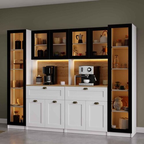 Hanah home Nero Quad vitrina za kafe kutak sa LED osvetljenjem 240 &amp;times; 190 &amp;times; 44 cm, bela Slike