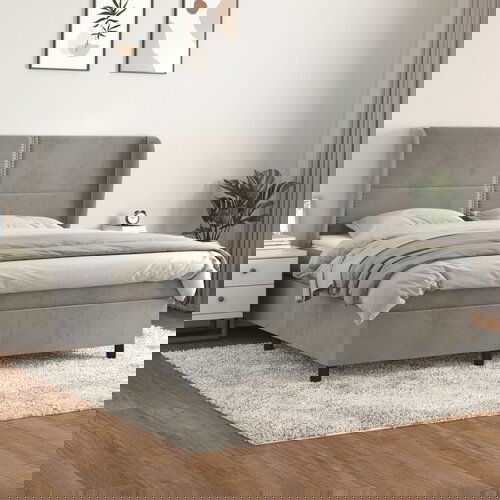 The Living Store Box spring postelja z vzmetnico svetlo siva 160x200 cm žamet - Box Spring Postelja, (21489289) Slike