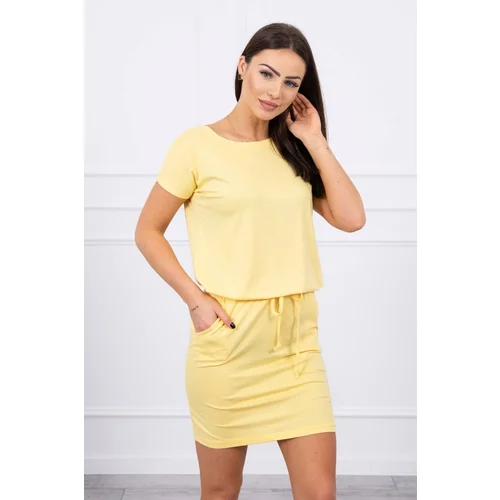 Kesi Viscose dress with a short-sleeved waist tie in yellow color