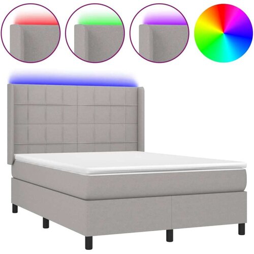  Krevet box spring s madracem LED svjetlosivi 140x200 cm tkanina Slike