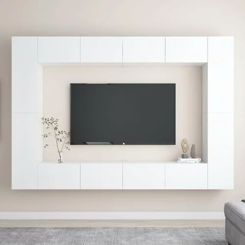  Komplet TV omaric 8-delni visok sijaj bela iverna plošča, (20913128)