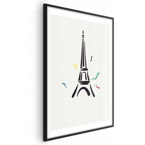  Plakat - Black Illustration of the Eiffel Tower on a Light Background 40x60 Crni okvir s margom Cijene