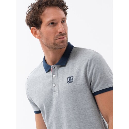 Ombre Men's polo shirt with colorful accents - gray melange Cene