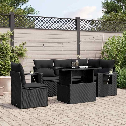  6-dijelni set vrtnih sofa s jastucima crni od poliratana Crna 100 x 55 x 73 cm Cene
