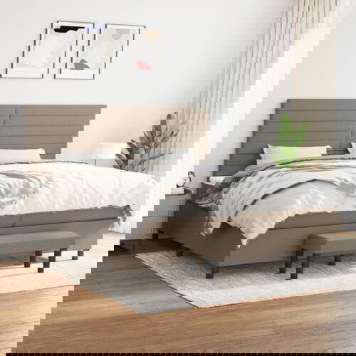 vidaXL Box spring postelja z vzmetnico taupe 200x200 cm blago Cene