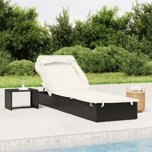 vidaXL vrtni ležalnik z zložljivo streho črn 213x63x97 cm poli ratan Cene