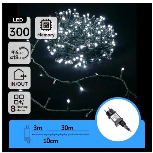 Aigostar LED spolja&amp;scaron;nji božićni lanac 300xLED/3,6W/230V 30m IP44 hladno bela Slike