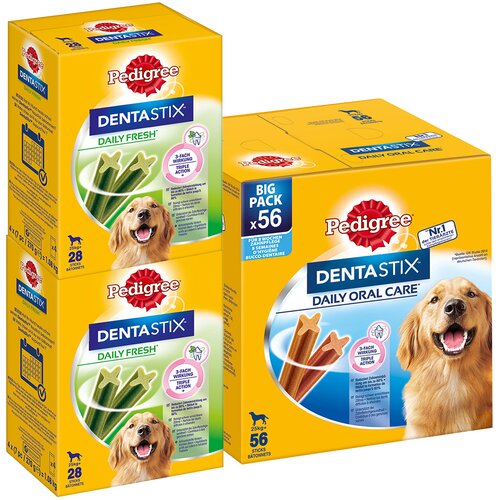  100 + 12 gratis! 112 x Pedigree Dentastix dnevna nega zob / Fresh - Dentastix x 56 + Dentastix Fresh x 56 - za velike pse (>25 kg) Cene