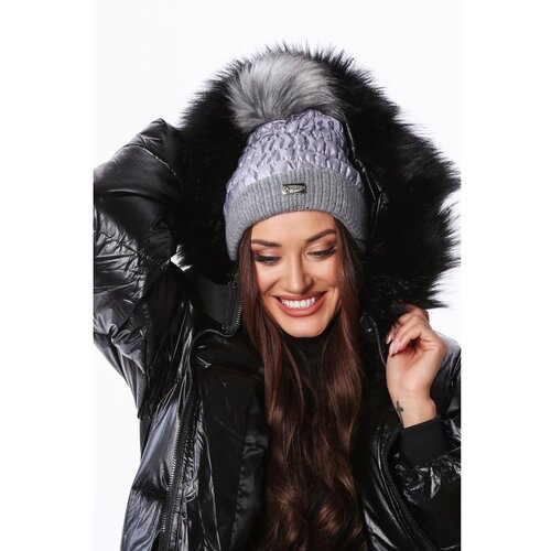 Fasardi Winter hat made of nylon with a pompom, dark gray Slike
