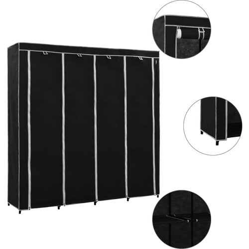 VidaXL Garderobna omara s 4 predelki črna 175x45x170 cm, (20621211) Slike