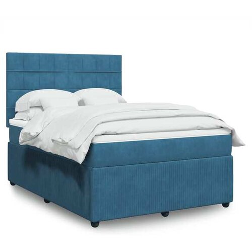 vidaXL Box spring postelja z vzmetnico modra 160x200 cm žamet Cene